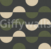 Charcoal and Olive Half Moon Wallpaper Mid Century Geometric Wallpaper⁠