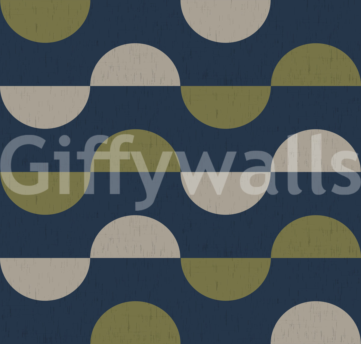 Navy and Olive Half Moon Wallpaper Retro Mid Century Modern Wallpaper⁠