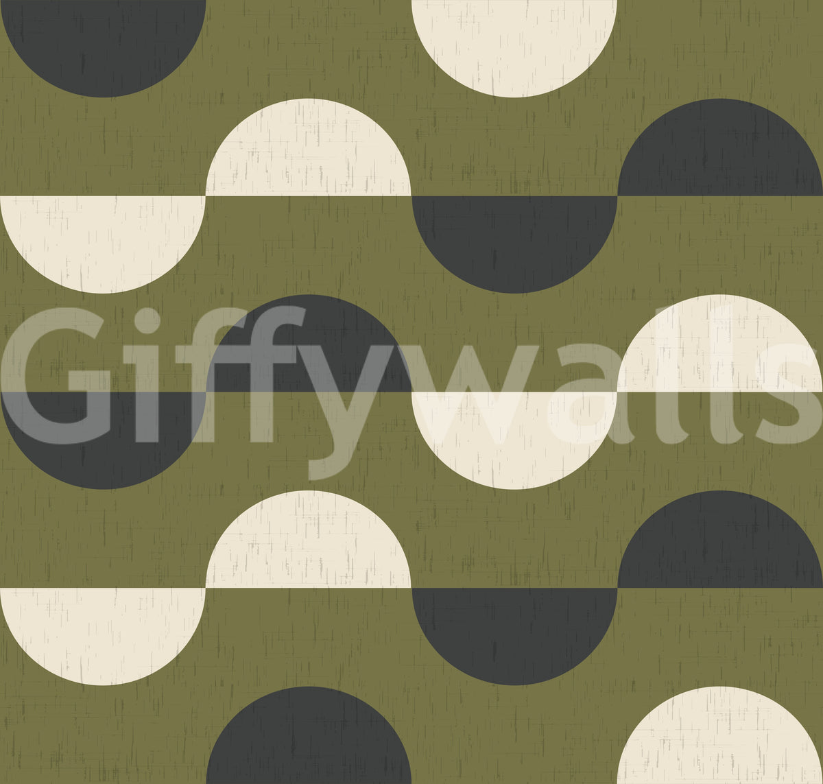 Olive Green Half Moon Wallpaper Mid Century Retro Geometric Wallpaper⁠