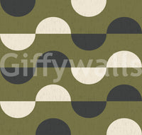 Olive Green Half Moon Wallpaper Mid Century Retro Geometric Wallpaper⁠