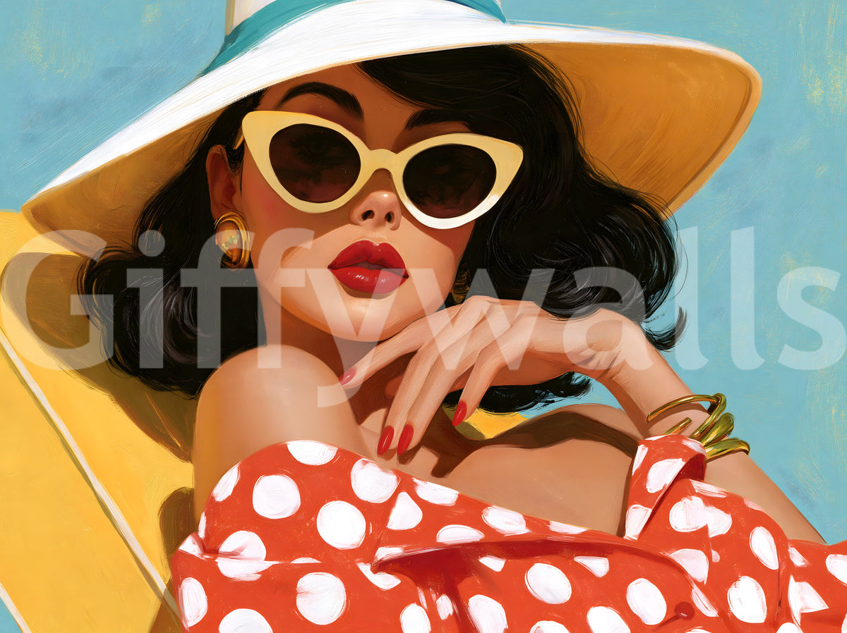 Retro Sunbather Portrait Wall Mural