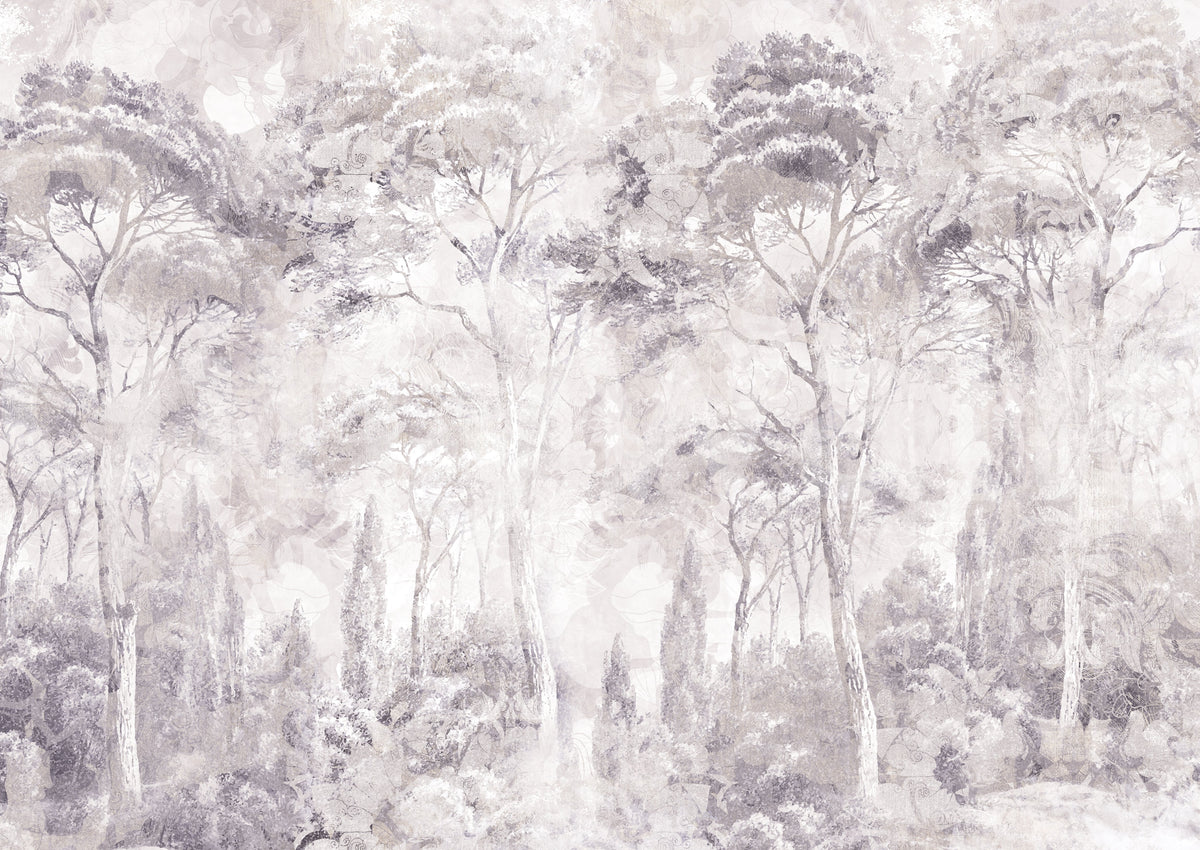 Misty Forest Landscape Dusty Lavender Wall Mural Wall Mural