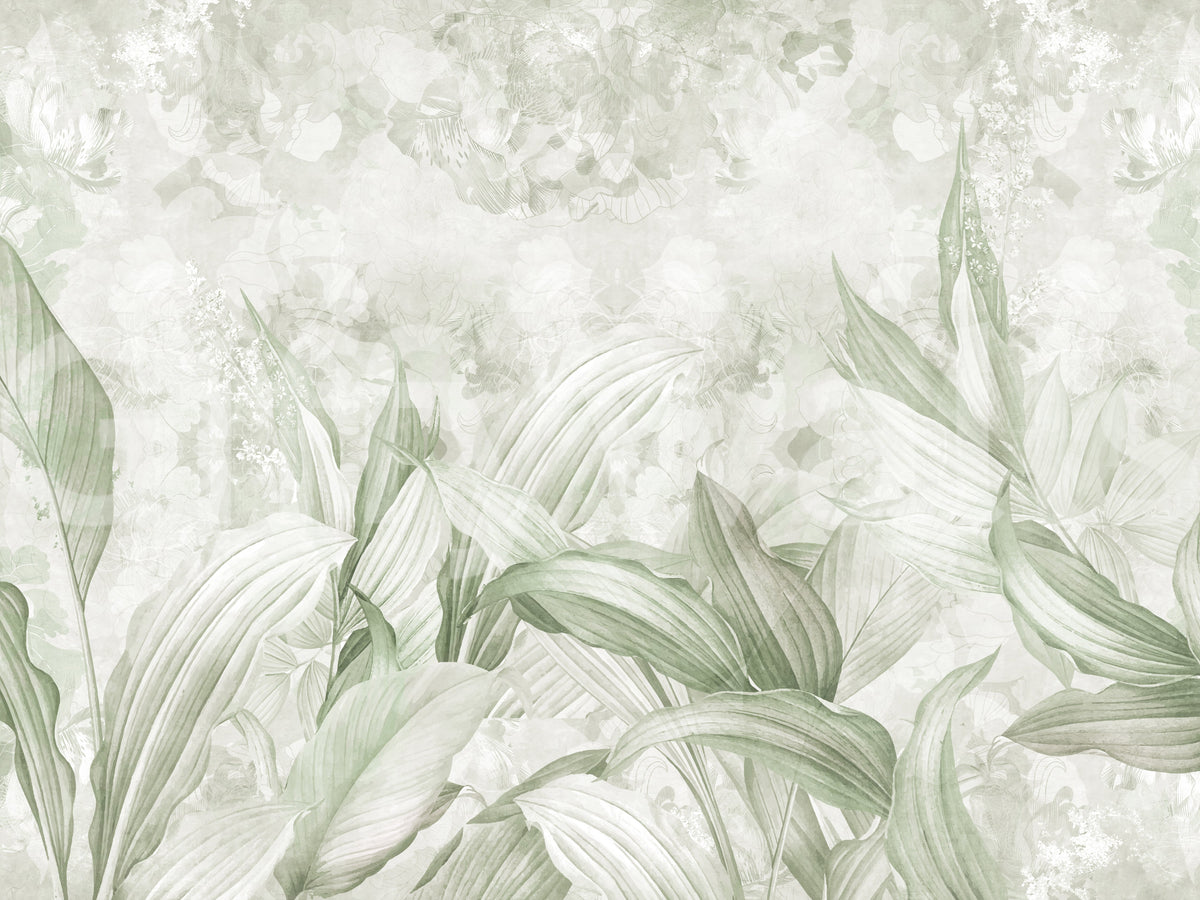 Soft Sage Green Botanical Wall Mural Wall Mural