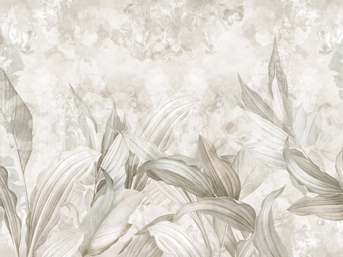 Sage Green Botanical Leaf Wall Mural Wall Mural