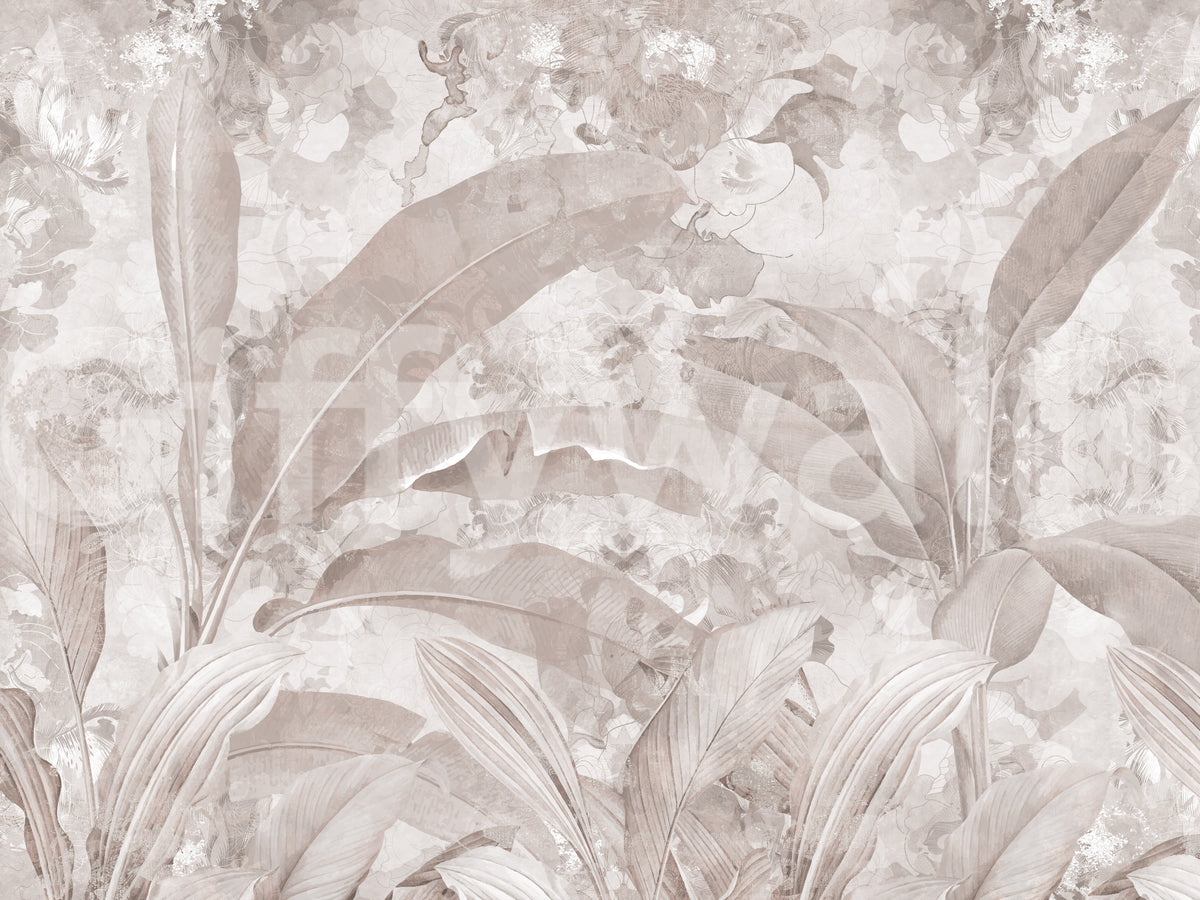Dusty Mauve Tropical Botanical Leaf Wall Mural Wall Mural