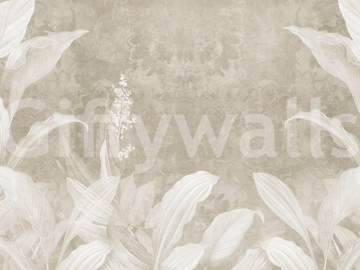 Misty Beige Botanical Leaves Wall Mural Wall Mural