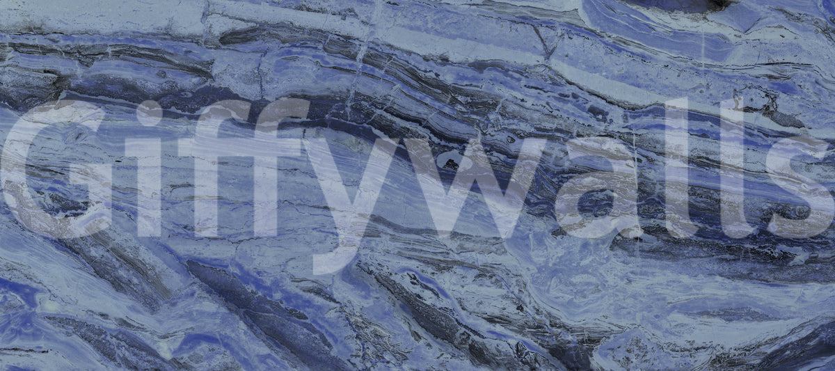 Midnight Cobalt Marble Veins Wall Mural