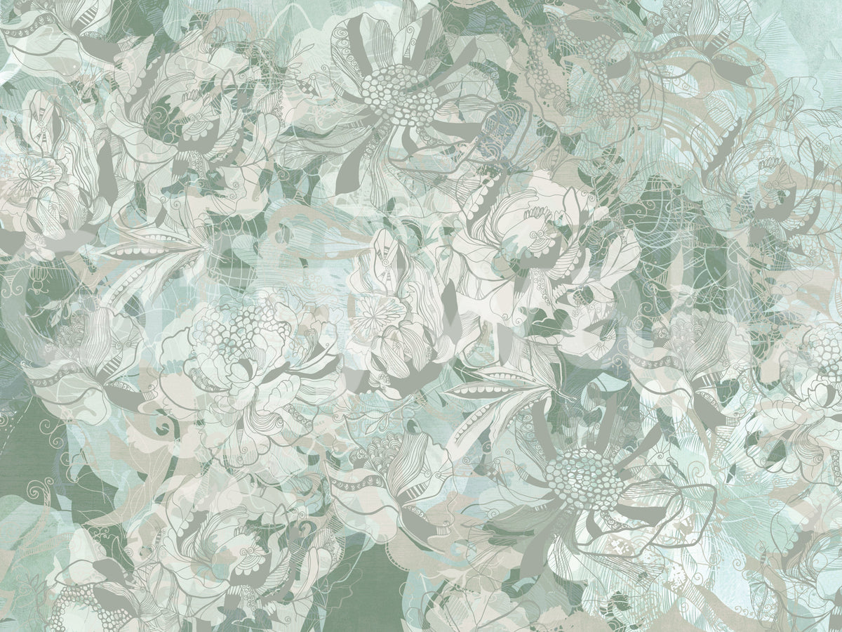 Rich Sage Olive Botanical Floral Wall Mural Wall Mural