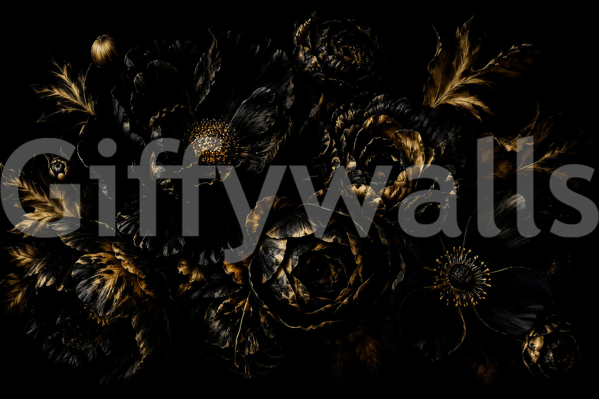 Opulent Gold Petal Still Life Wall Mural