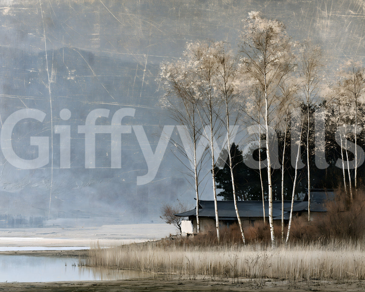 Mist Over Distant Birch Trees Wall Mural