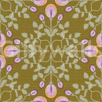 Symmetric Floral Renaissance on Olive Green Wallpaper⁠
