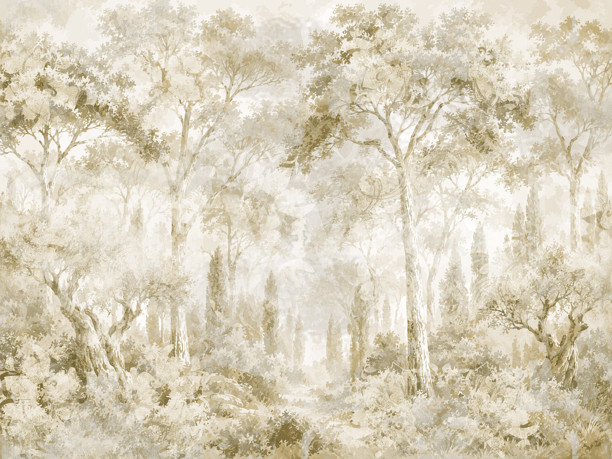 Oatmeal Mist Tuscan Forest Path Wall Mural Wall Mural