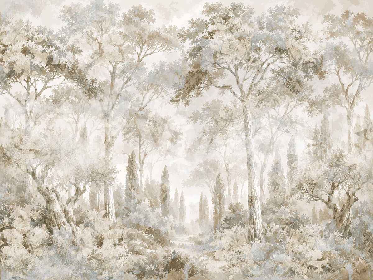 Misty Tuscan Forest Path Wall Mural Wall Mural