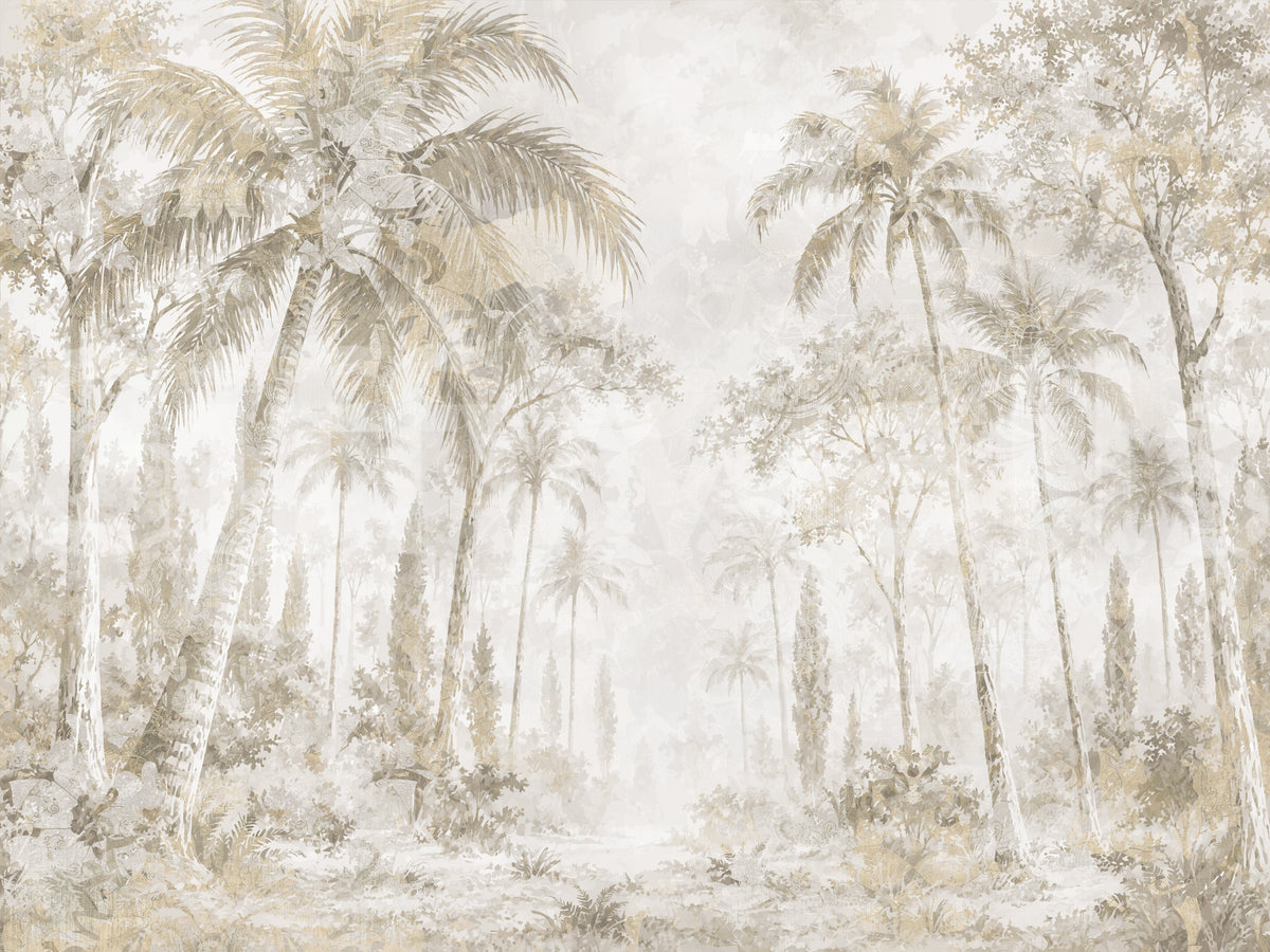 Oatmeal Mist Tropical Palm Path Wall Mural Wall Mural