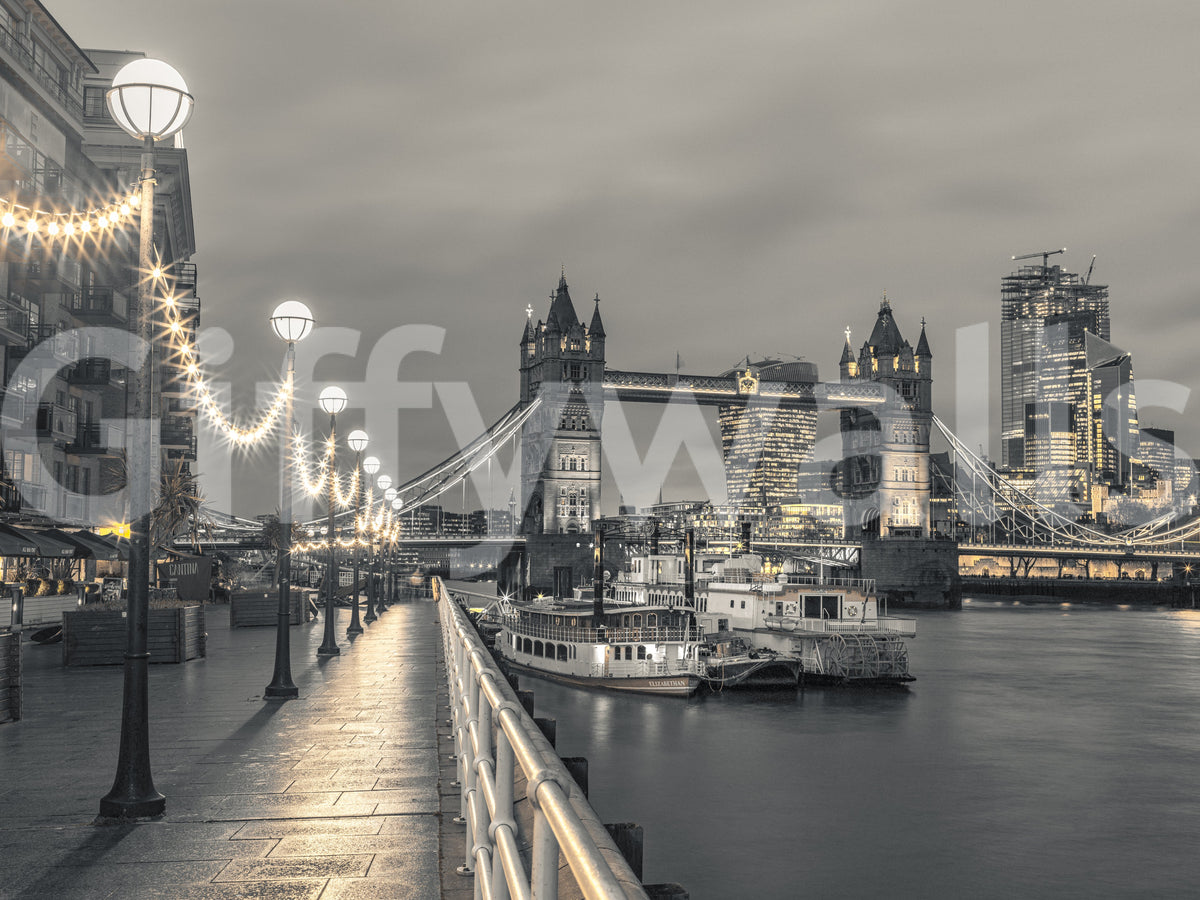 Metropolitan Riverside Evening Lights Wall Mural