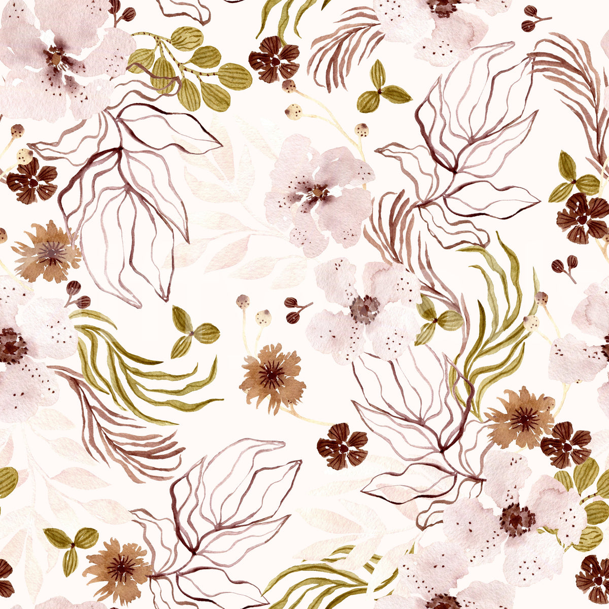 Pink Rustic Garden Watercolor Pattern Wallpaper⁠
