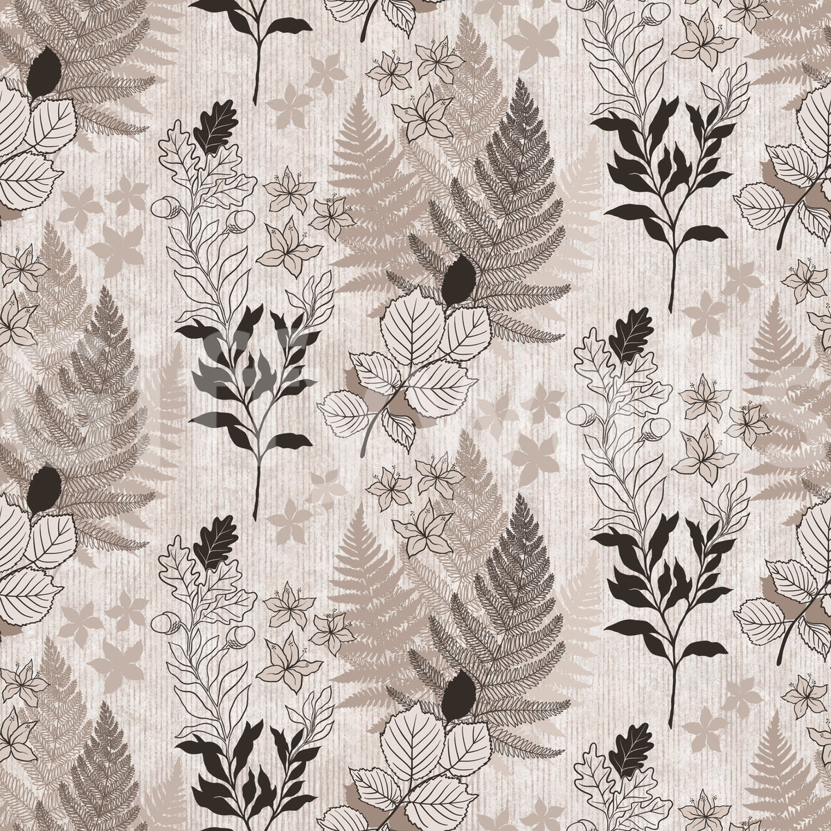 Alpine Botanical Silhouettes - Brown Wallpaper⁠