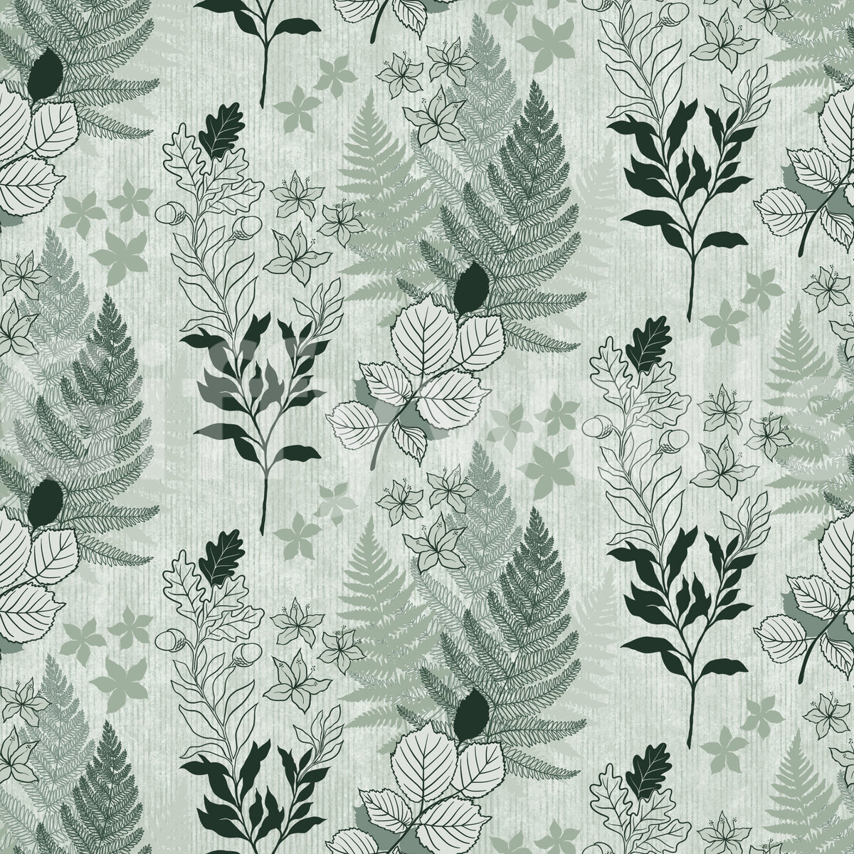 Alpine Botanical Silhouettes - Green Wallpaper⁠