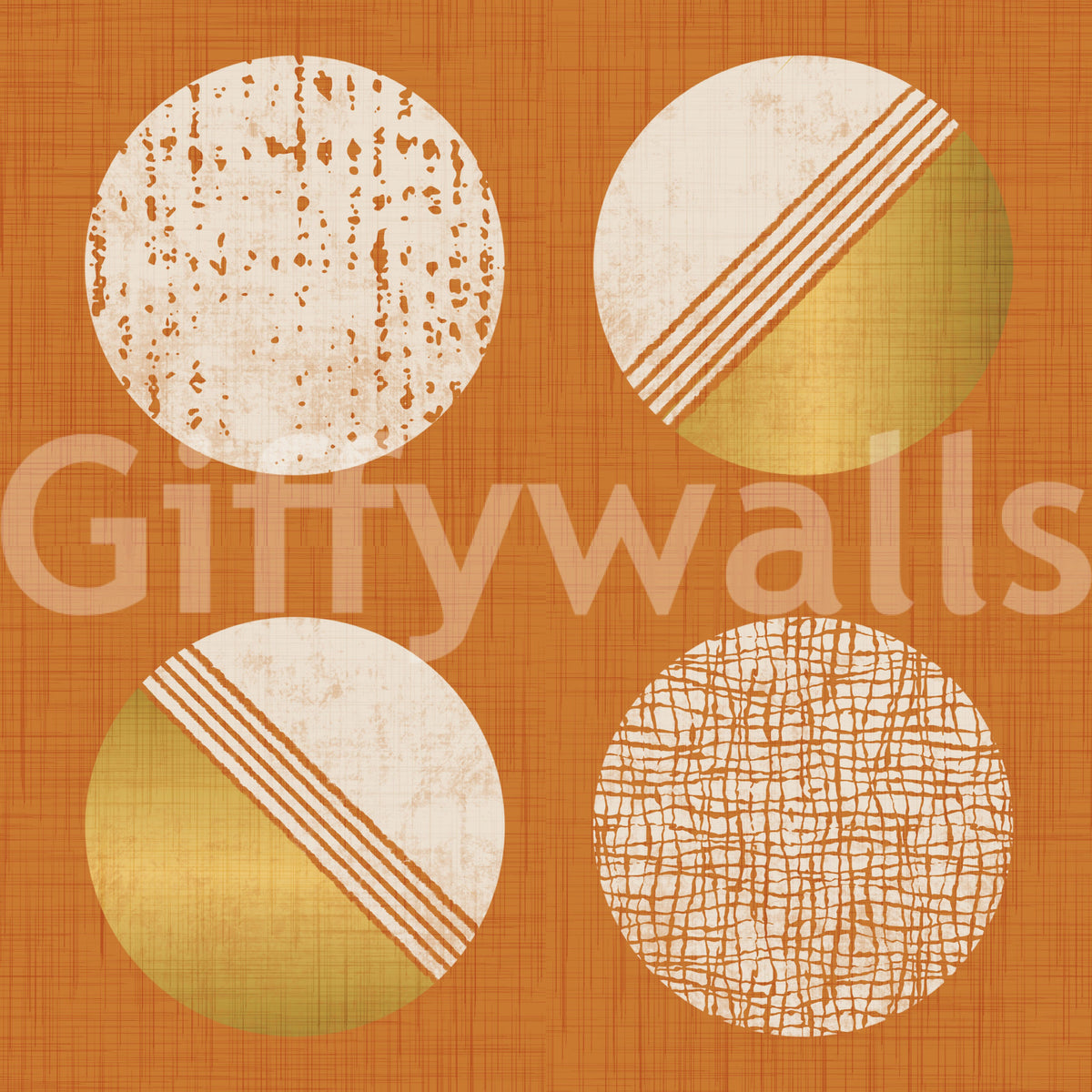 Burnt Orange Mustard Circles Wallpaper Mid Century Wallpaper⁠