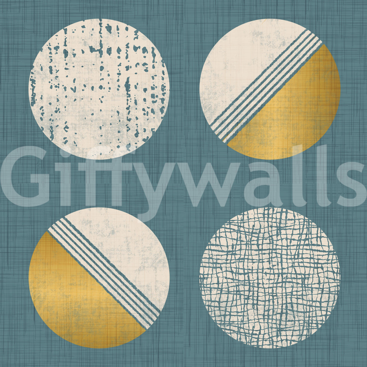 Dusty Teal Mustard Circles Wallpaper Mid Century Wallpaper⁠