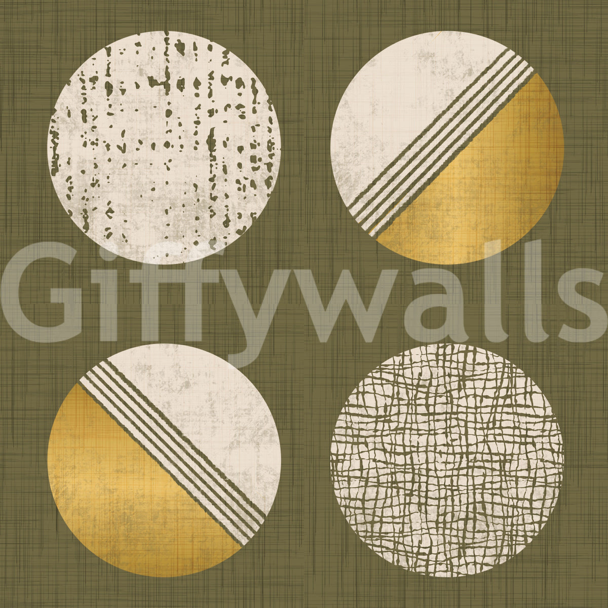 Olive Green Mustard Circles Wallpaper Mid Century Wallpaper⁠