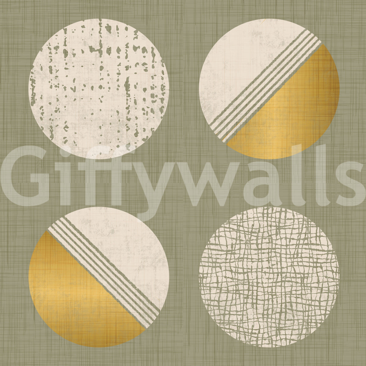 Sage Green Mustard Circles Wallpaper Mid Century Wallpaper⁠