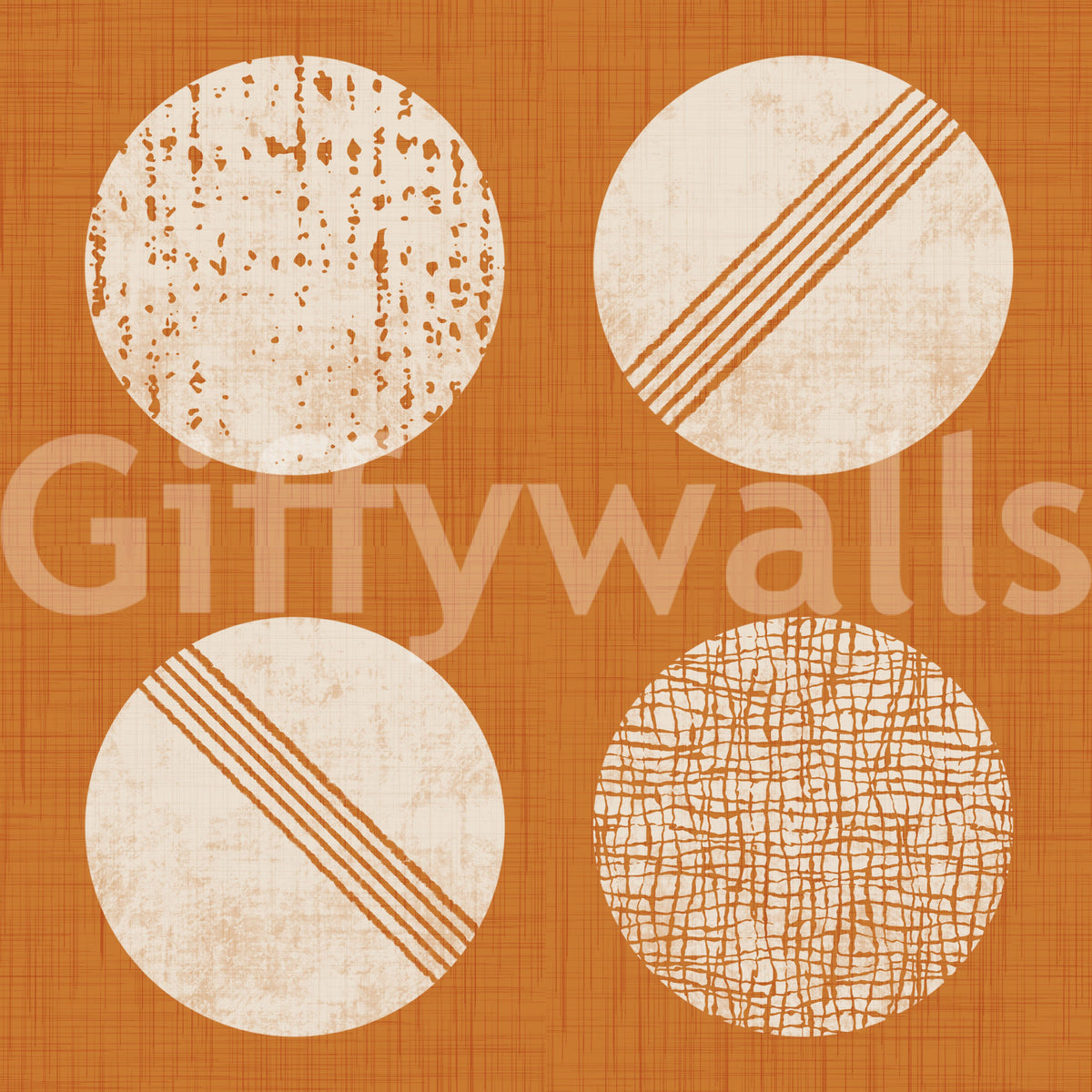 Burnt Orange Cream Circles Wallpaper Mid Century Wallpaper⁠