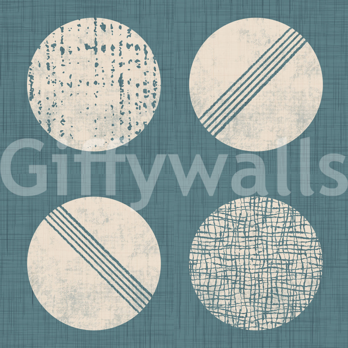 Dusty Teal Cream Circles Wallpaper Mid Century Wallpaper⁠