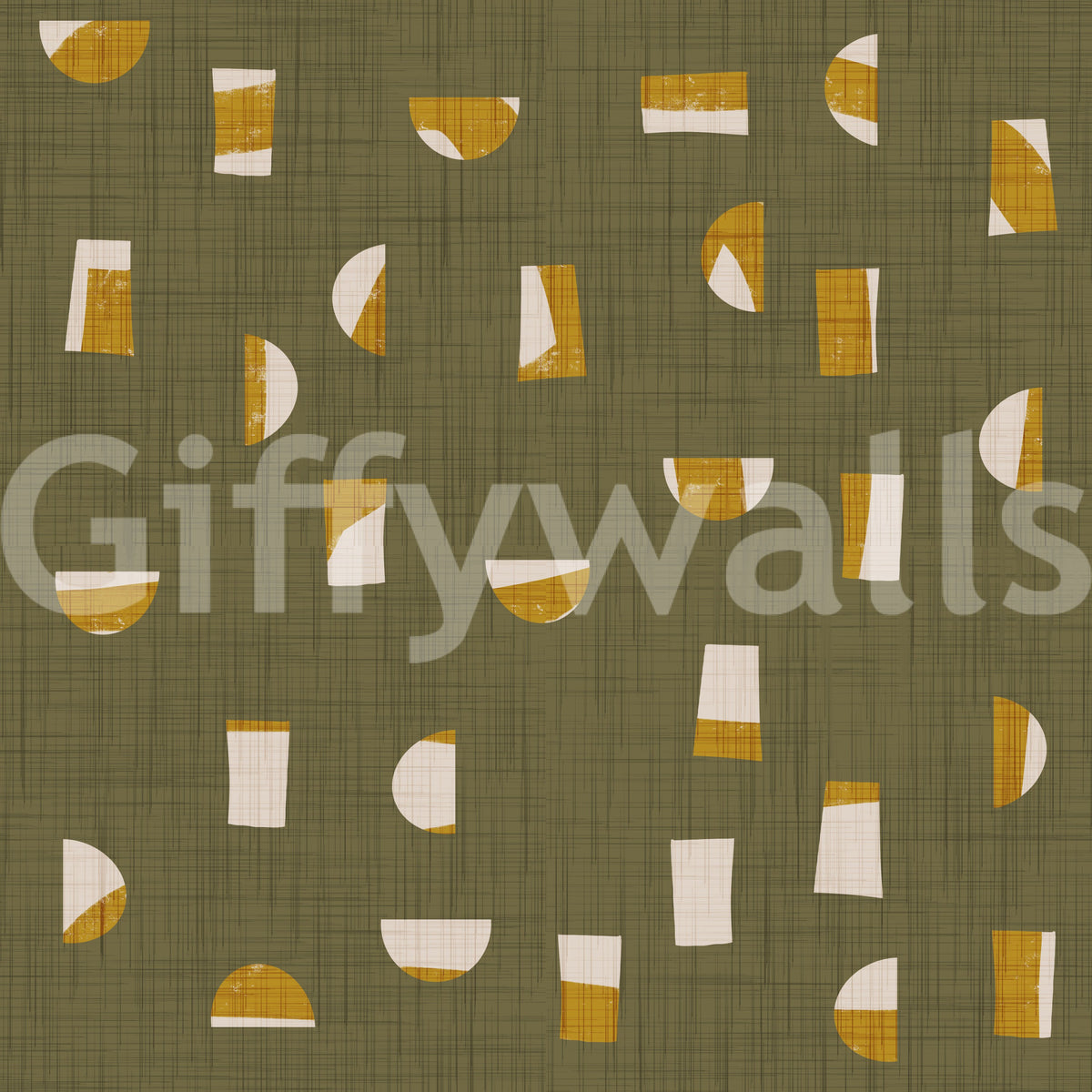 Olive Green Abstract Shapes Wallpaper Mid Century Wallpaper⁠