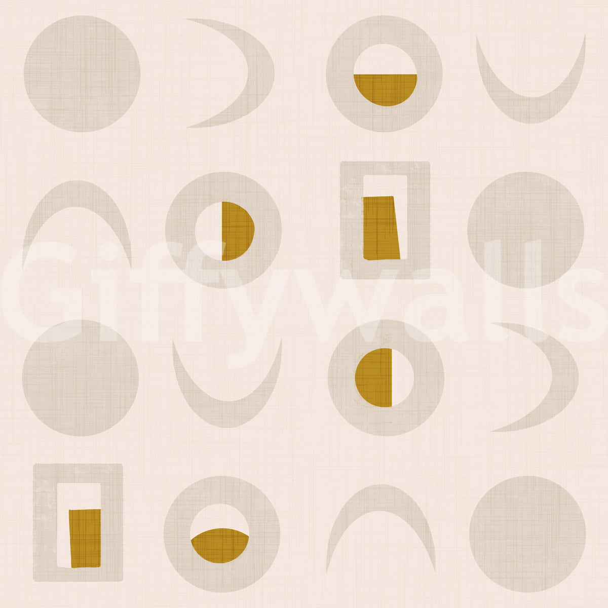 Cream Mustard Moon Phase Wallpaper Mid Century Wallpaper⁠