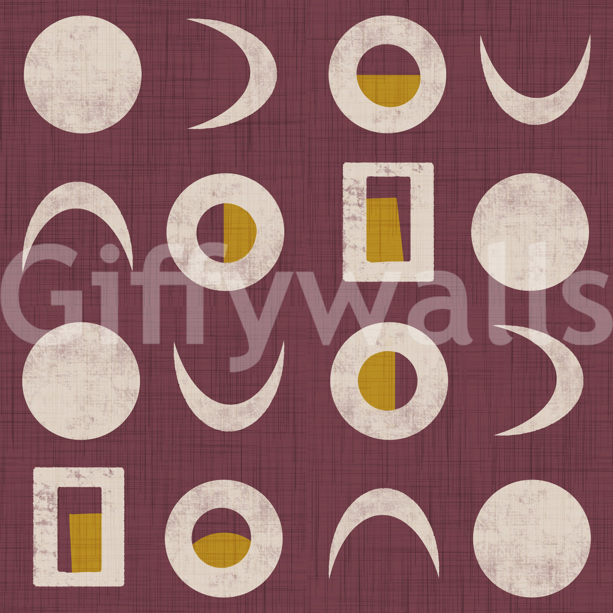 Burgundy Moon Phase Wallpaper Mid Century Wallpaper⁠