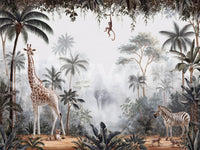 Misty Tropical Safari Wildlife Wall Mural