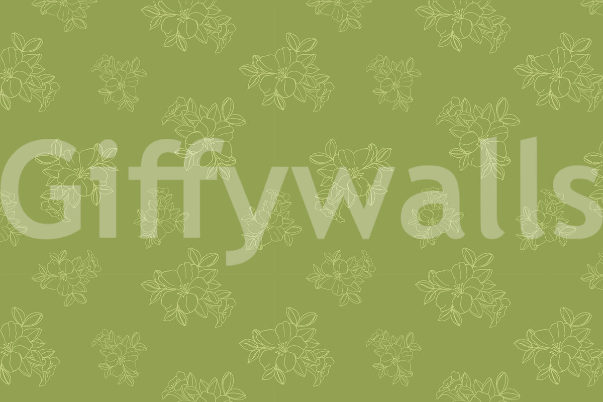 Sage Green Floral Outline Pattern Wallpaper⁠