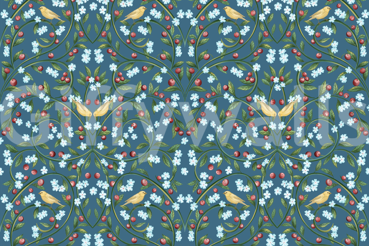 William Morris Blue Cherry Blossom Wallpaper