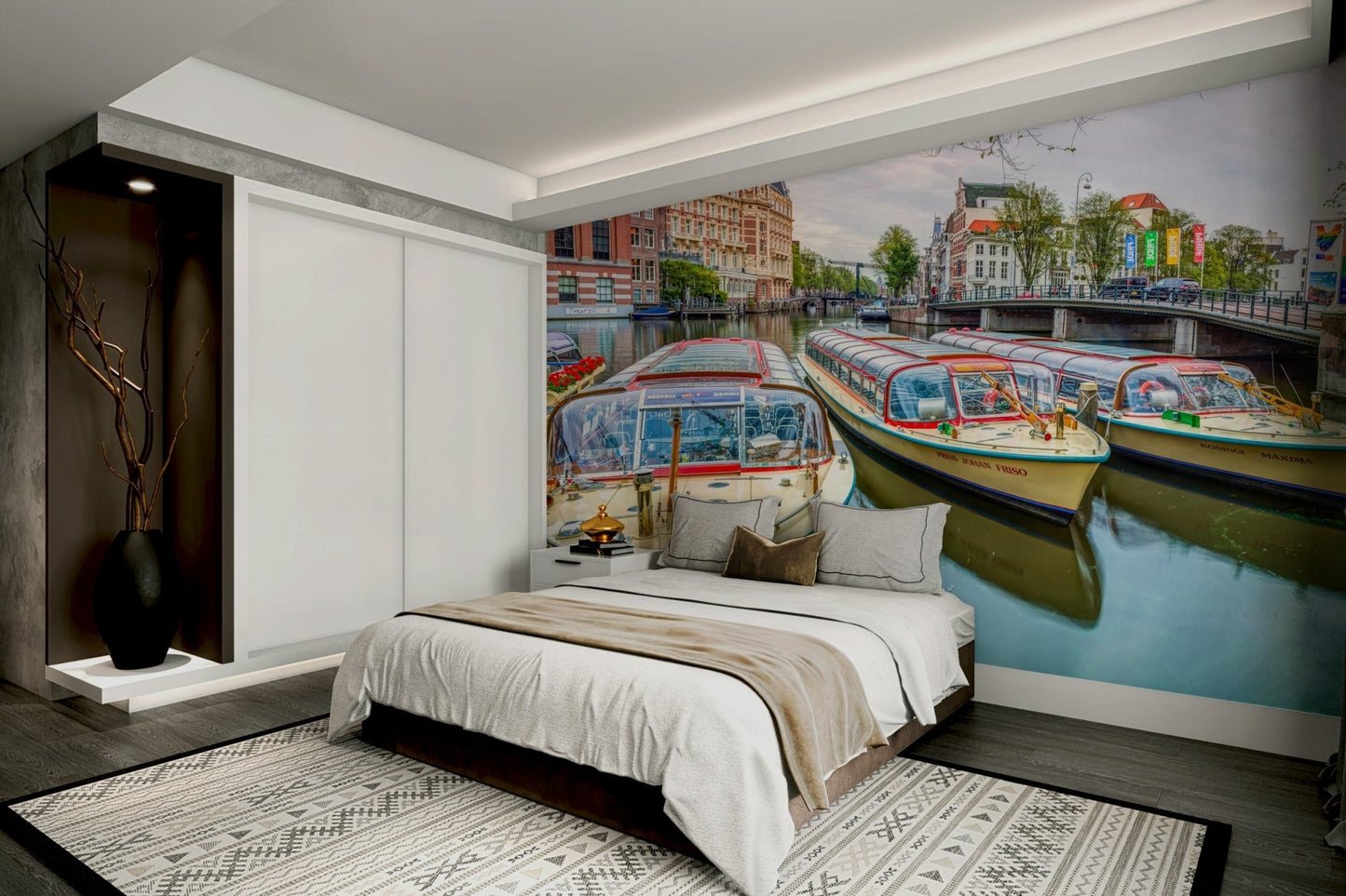 Boats are visible docked along the sides.

