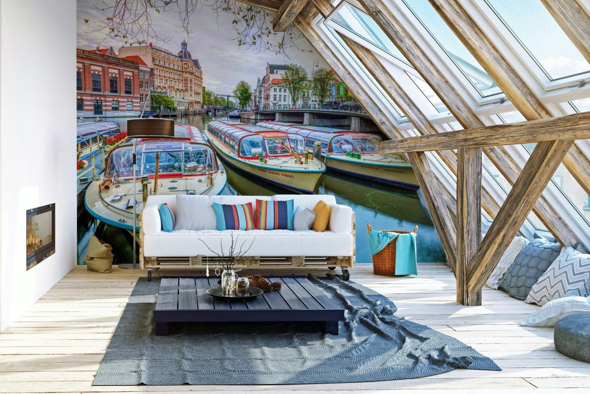 The water in the canal is still and calm.

