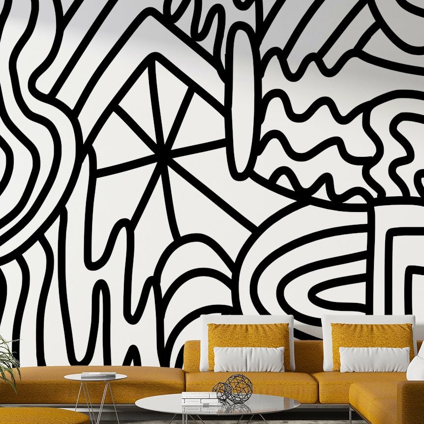 Natural flow wall mural with curved lines, GD2483