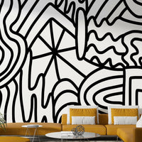 Natural flow wall mural with curved lines, GD2483