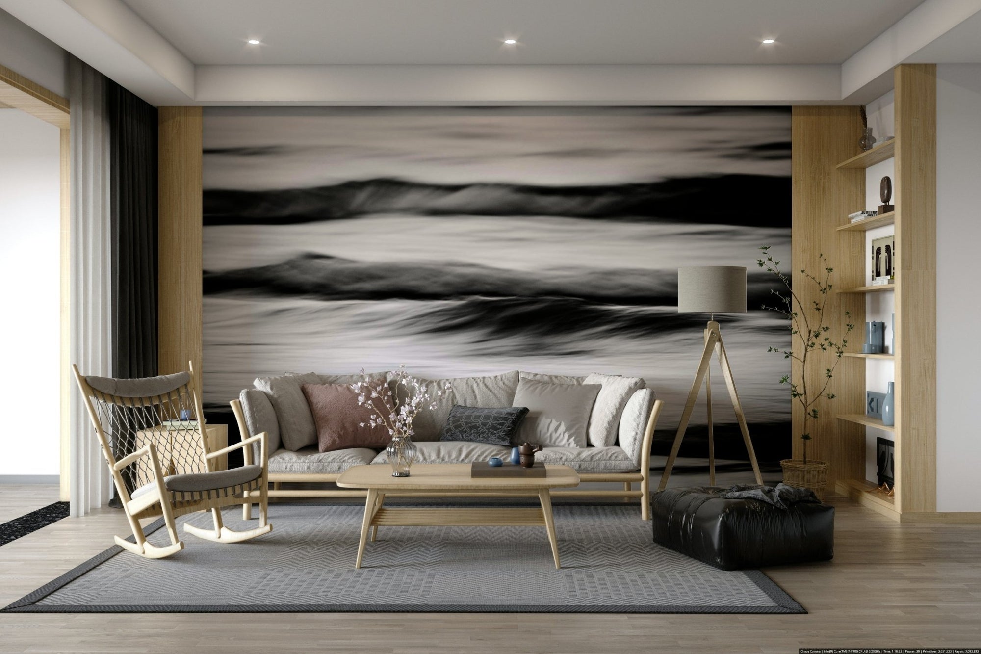 Waves II Wall Mural with blurred monochrome surf GD4897
