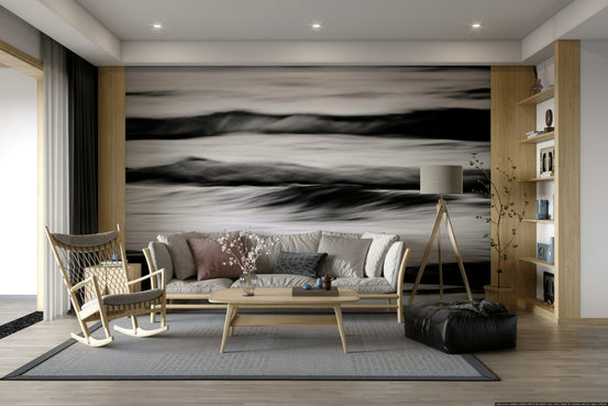 Waves II Wall Mural with blurred monochrome surf GD4897

