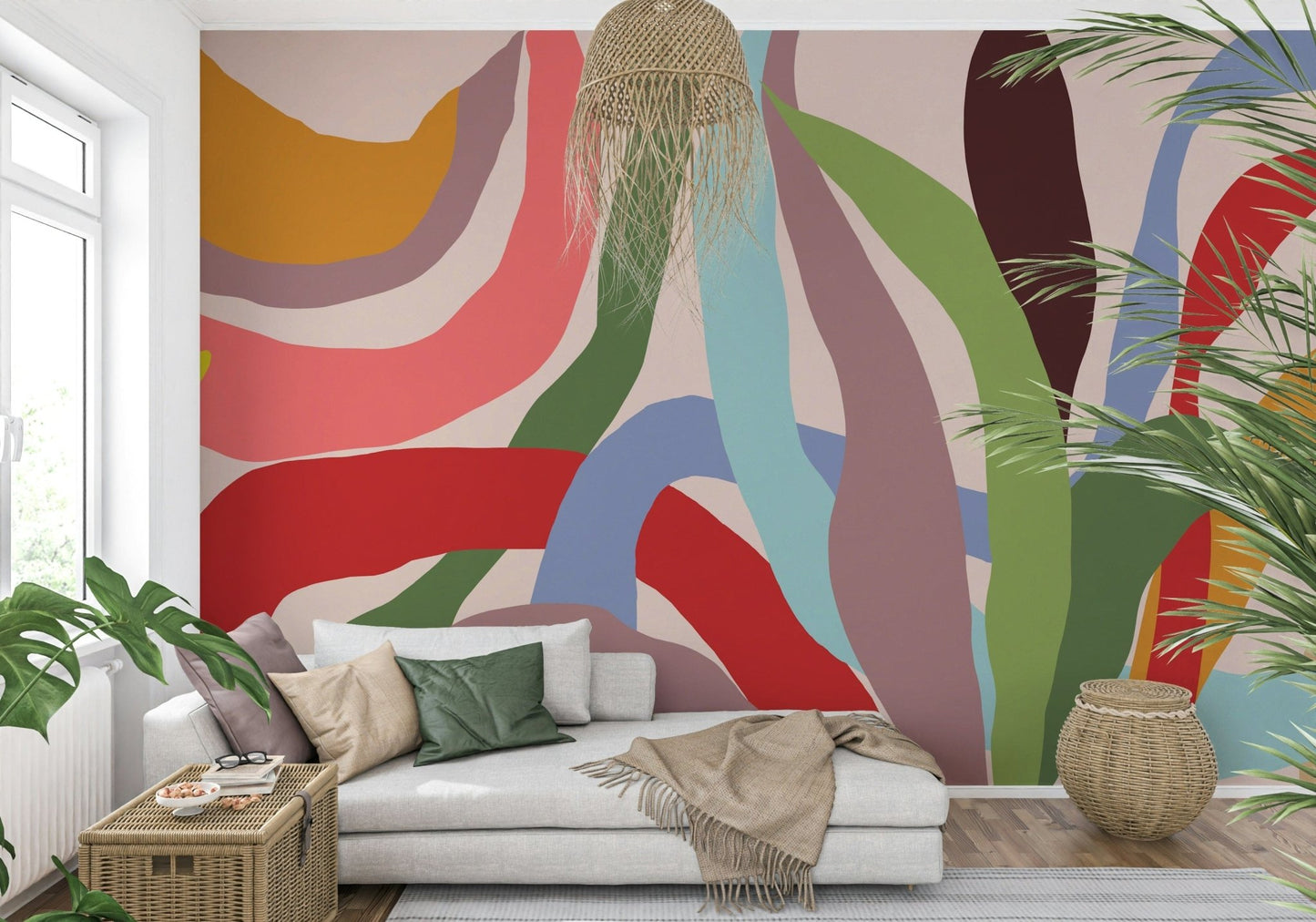 Waves of Joy Wall Mural in a minimalist guest room wallpaper.