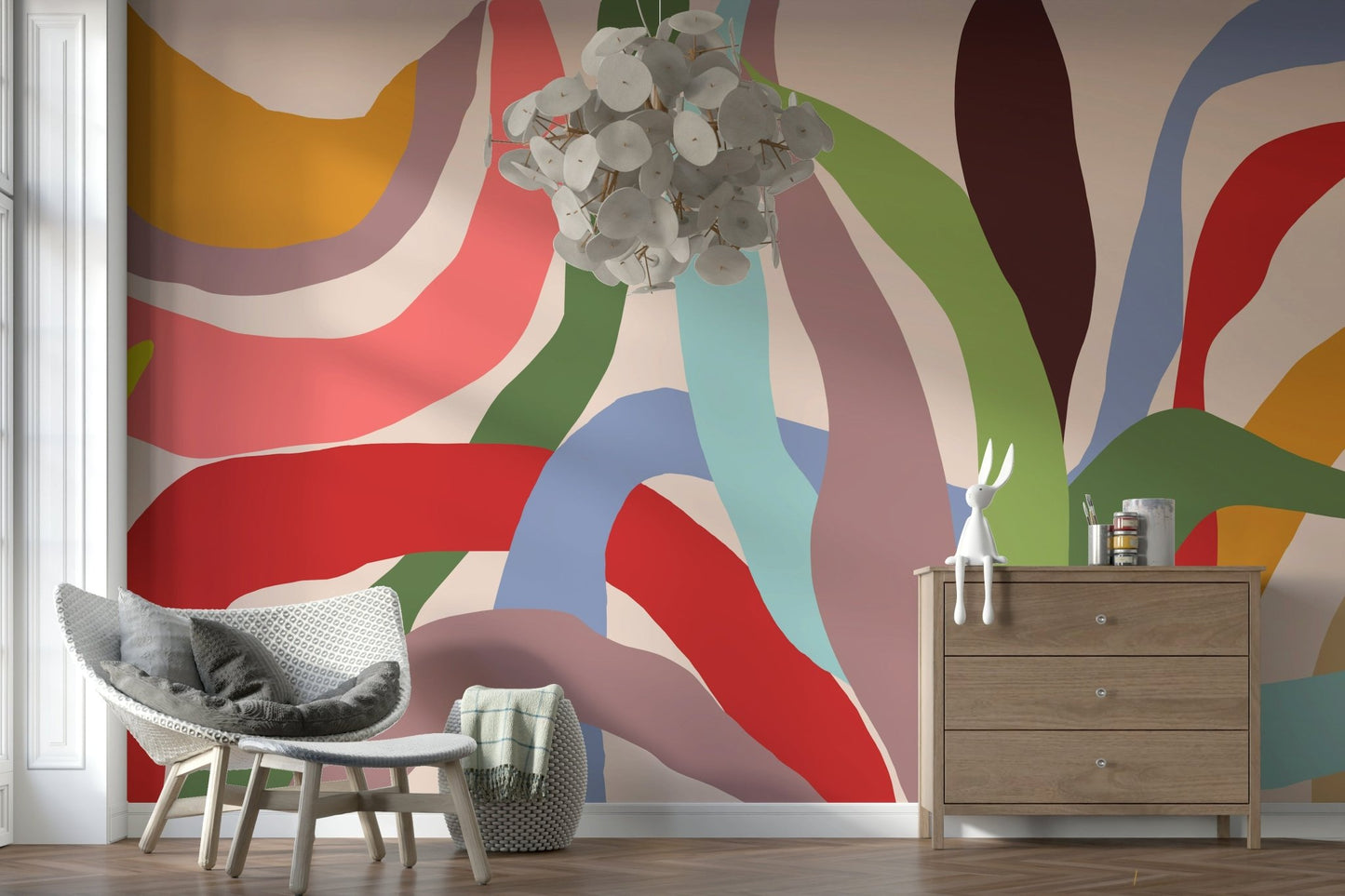Flowing wave pattern wall mural for a dining area wallpaper.