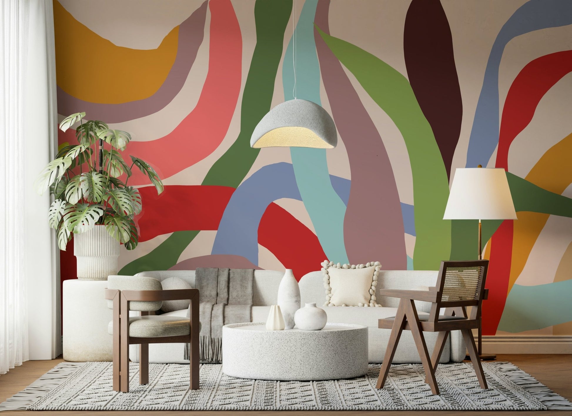Abstract ocean waves wall mural for a modern bedroom wallpaper.