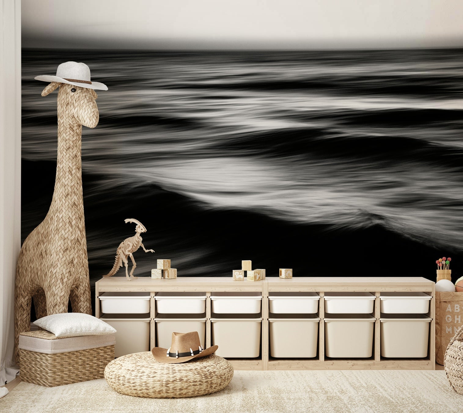 Waves Wall Mural with blurred monochrome ocean swells GD4951
