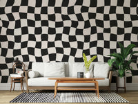 Op art inspired Wavy Check wall mural stylish graphic display.