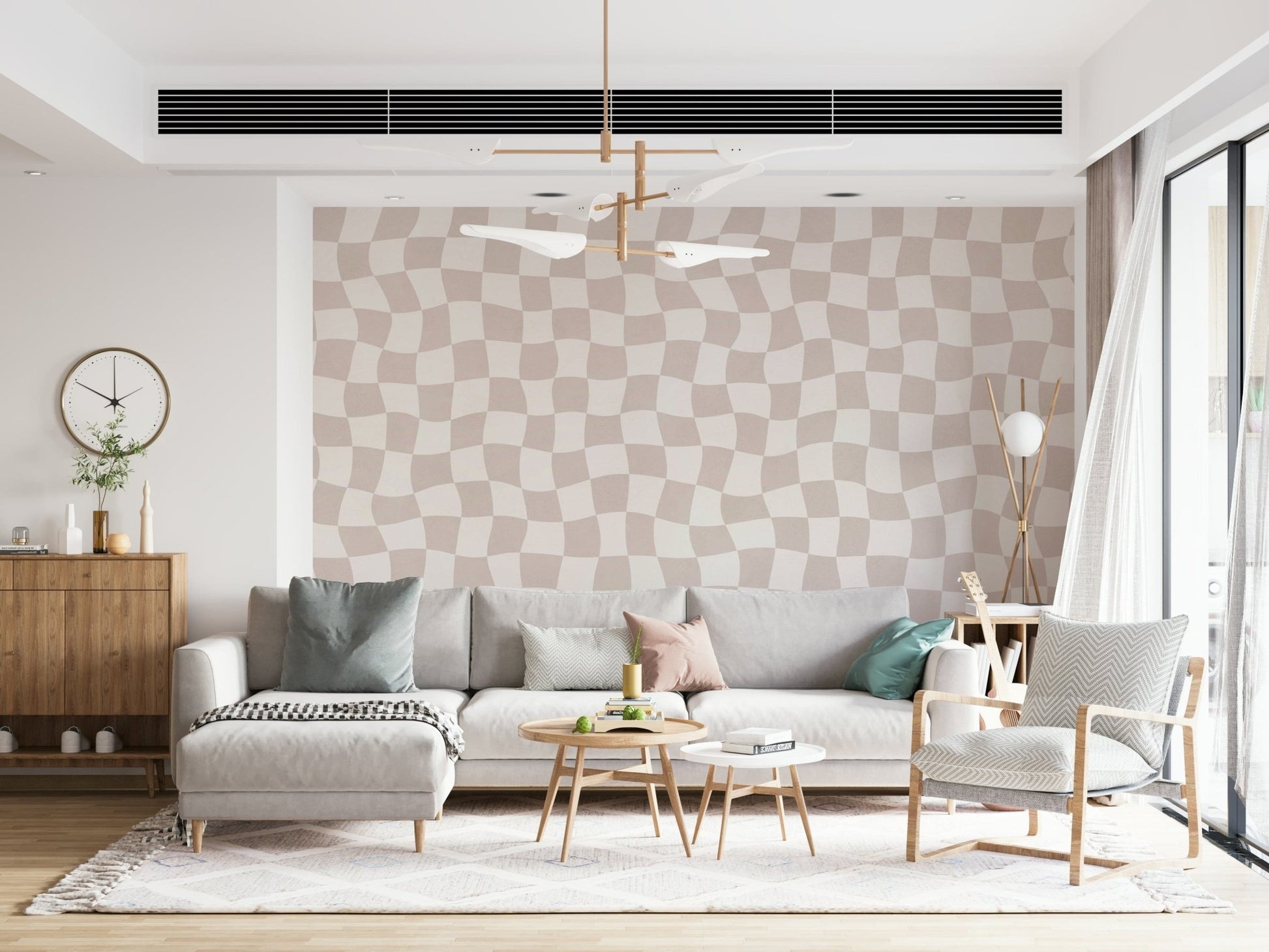 Gentle wave Wavy Checkered Dream peel and stick wall surface covering.