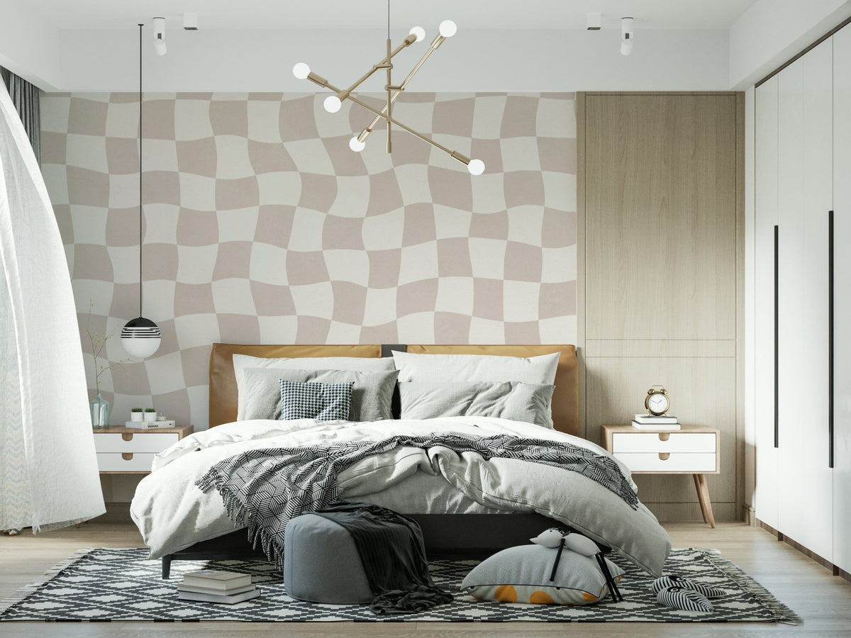 Elegant Wavy Checkered Dream checkered wallcovering sophisticated minimal space., GD6970
