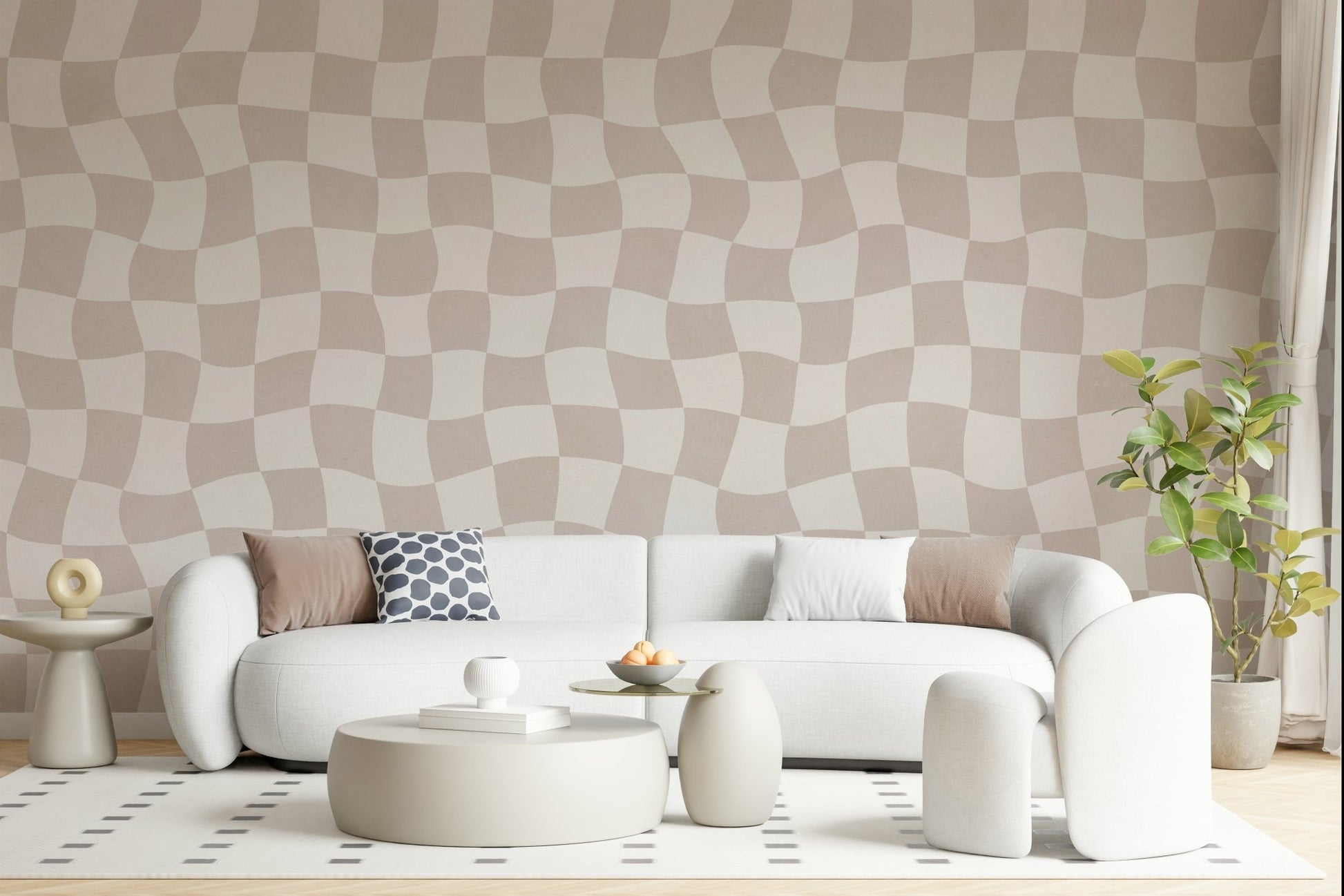 Groovy neutral Wavy Checkered Dream wall paper stylish gentle flowing lines.