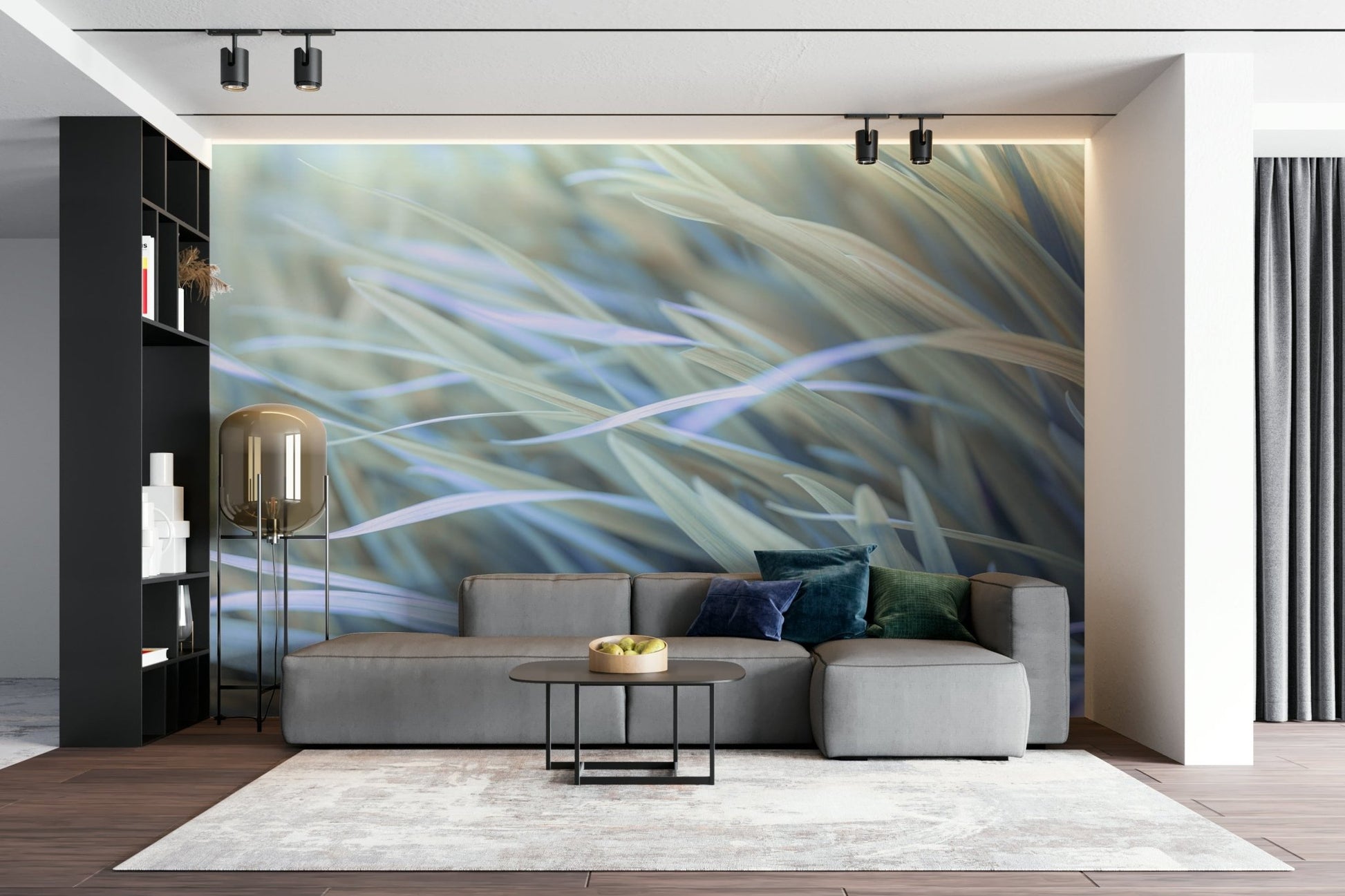 Wavy grass wall mural with soft movement

