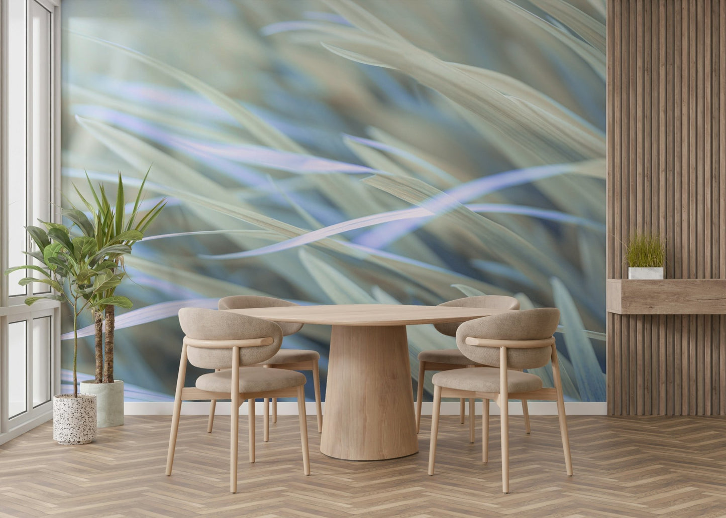 Wind-swept grass wallpaper for interiors

